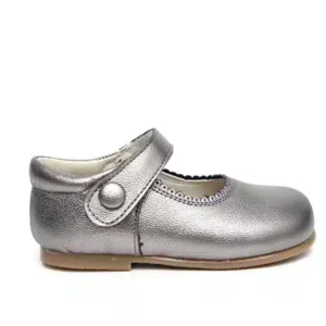 Merceditas botón piel gris perla niña completo