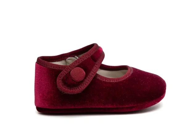 Merceditas velcro botón terciopelo burdeos