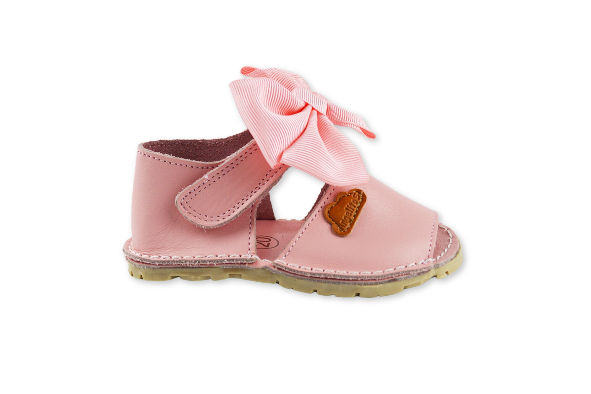 Menorquina rosa niña con lazo talón cerrado velcro CALZADO RESPETUOSO