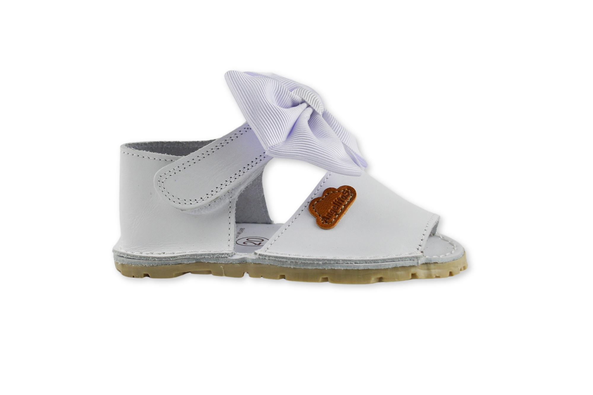 Menorquina blanco niña con lazo talón cerrado velcro CALZADO RESPETUOSO
