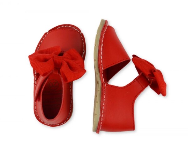 Menorquina roja niña con lazo talón cerrado velcro CALZADO RESPETUOSO