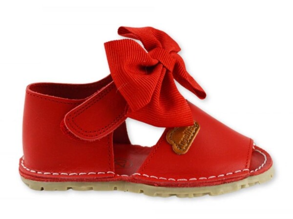 Menorquina roja niña con lazo talón cerrado velcro CALZADO RESPETUOSO