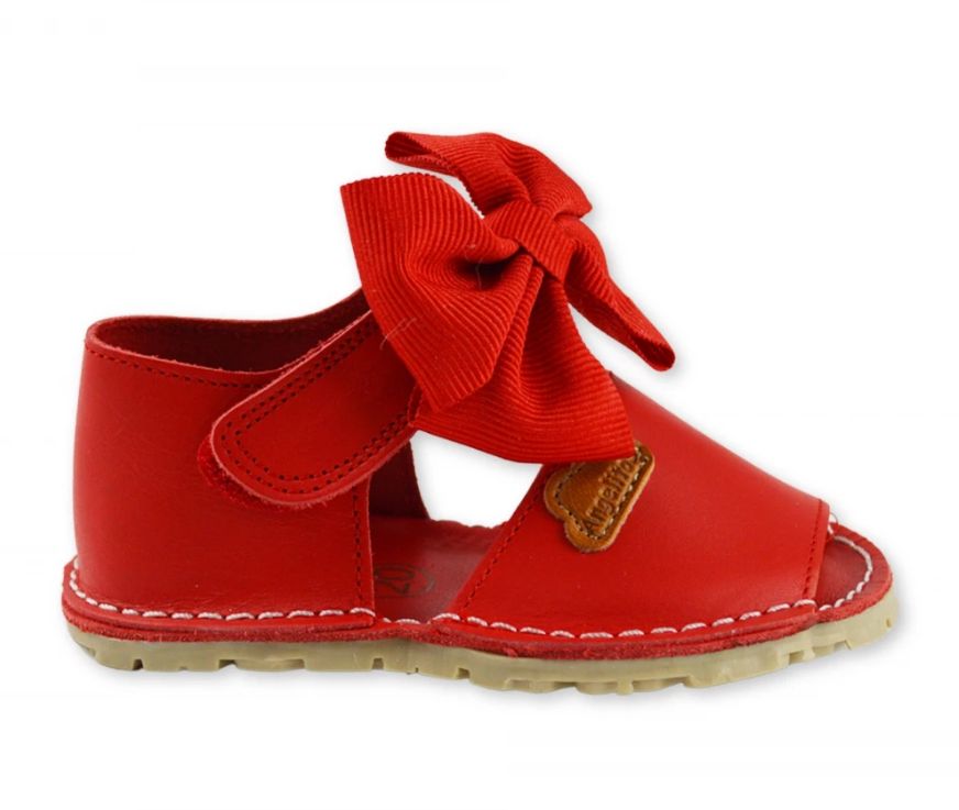 Menorquina roja niña con lazo talón cerrado velcro CALZADO RESPETUOSO